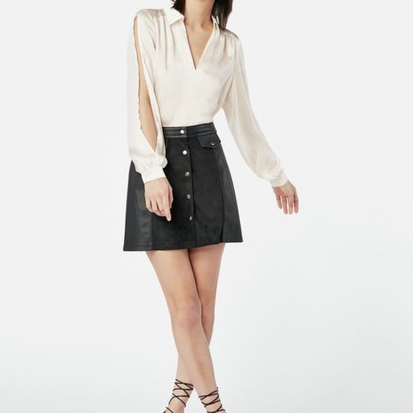 Faux Leather and Suede Front Button Skirt - Picture 5 of 6